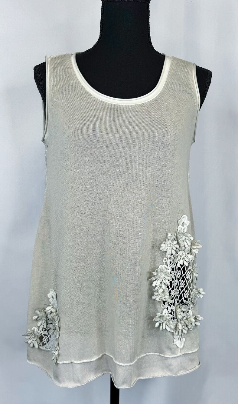 Fleur de Lis Womens Sleeveless Tunic Size S Cottagecore Dainty Sheer Shabby Chic